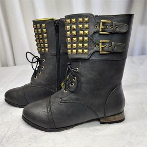 Privileged Distress Black Combat Boot Studded